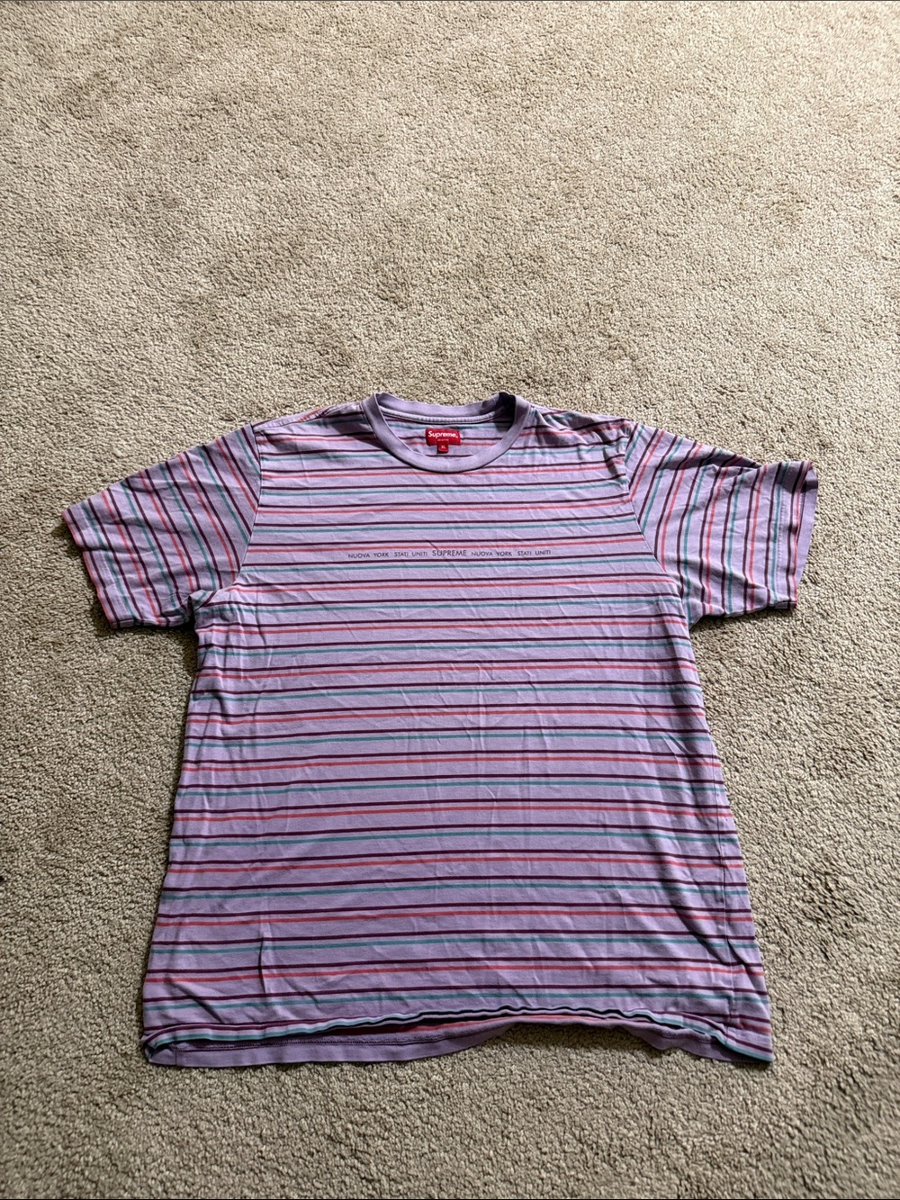 Supreme Lavender and Pink Striped Short Sleeve Tee